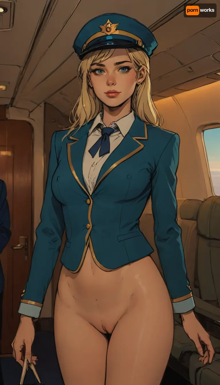 Blue flight attendant uniform without pant - AI Porn pics