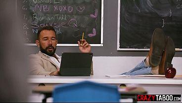 Busty Blonde Teacher Gets Pounded by Horny Lesbian Couple and Their Latina Friend