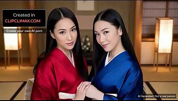 Two Japanese Kimono Sluts Share American Tourist Cock With Double Blowjob And Hard Threesome